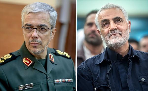 The top brass of Iran’s Islamic Revolutionary Guard Corps, Major-Generals Mohammad Bagheri (left) and Qassem Soleimani (right)